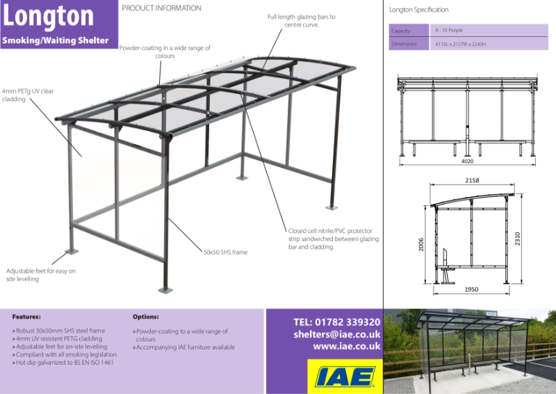 Longton Smoking Shelter Specification Sheet