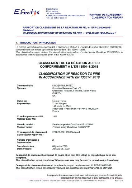 FIRE REACTION CLASSIFICATION IN ACCORDANCE WITH EN 13501-1:2018