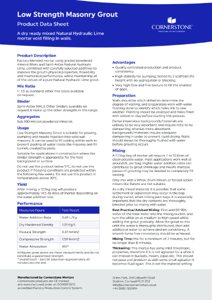 Low Strength Grout - Product Datasheet