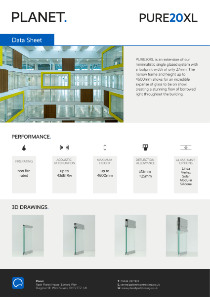 PURE20 XL Glazed Partition System Data Sheet