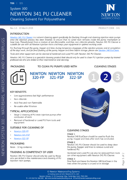 Newton 341 PU Cleaner Data Sheet