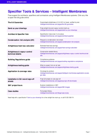 Specifier Tools & Services – Intelligent Membranes (linked guide pack)