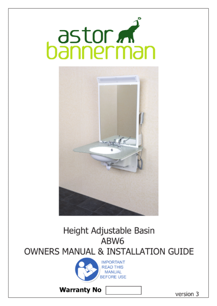 ABW6/ ABW6SP Height Adjustable Washbasin User Manual