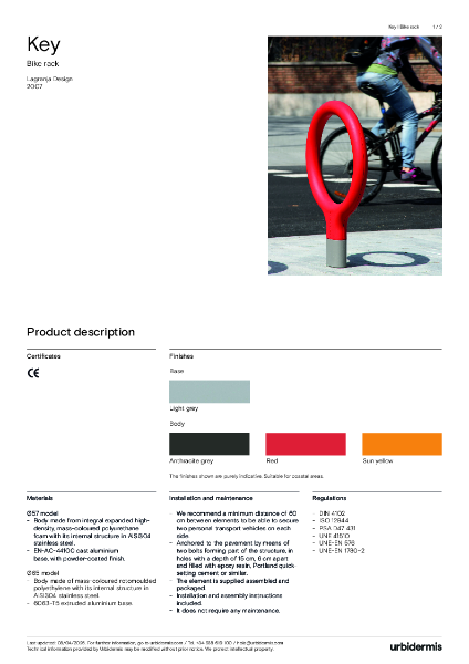 Key Bicycle Rack Data Sheet