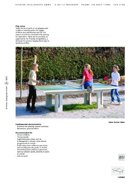 Timberplay Games - Table Tennis Table - Datasheet