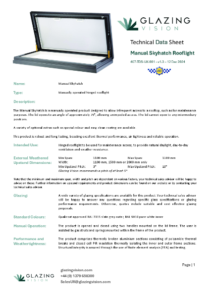 Skyhatch Manual Product Data Sheet