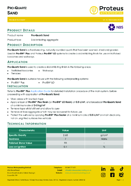 Product Data Sheet - Pro-Quartz Sand