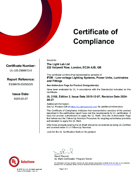 UL Certificate of Compliance