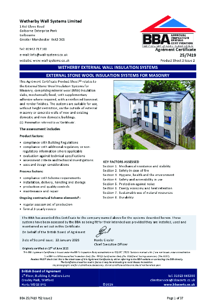 BBA - External Stone Wool Insulation Systems for Masonry