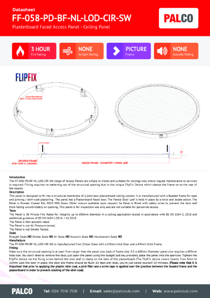 Circular Ceiling Fire Rated Plasterboard Faced Access Panel Beaded Frame No Lock Safety Wires