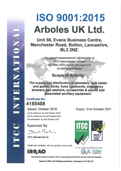 Arboles UK ISO 9001 Certificate 2021