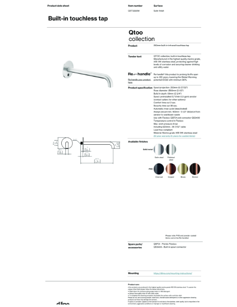 Built-in sensor tap, 250mm (data sheet)