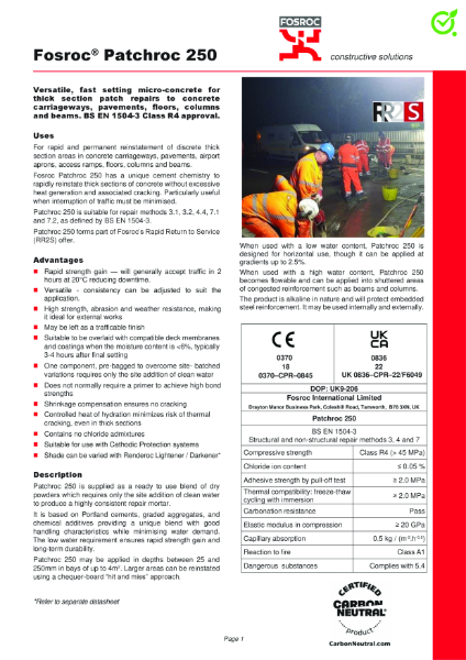 Patchroc 250 Product Data Sheet