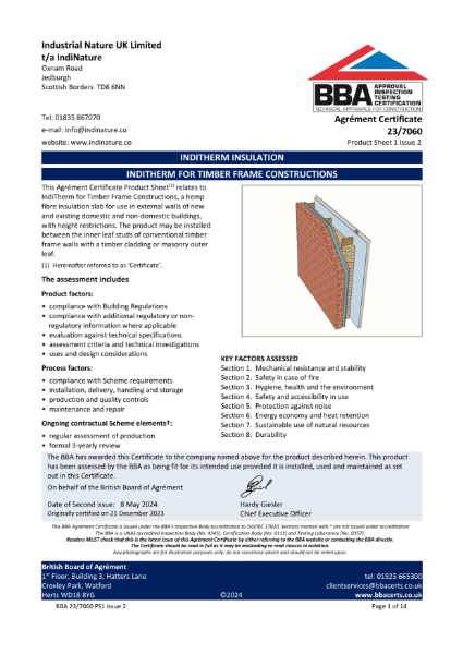 BBA Certificate product sheet 1 - walls