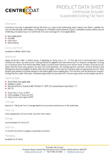 Centrecoat Acoustic Suspended Ceiling Tile Paint