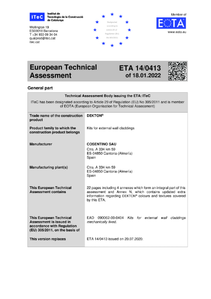 European Technical Assessment ETA 14/0413