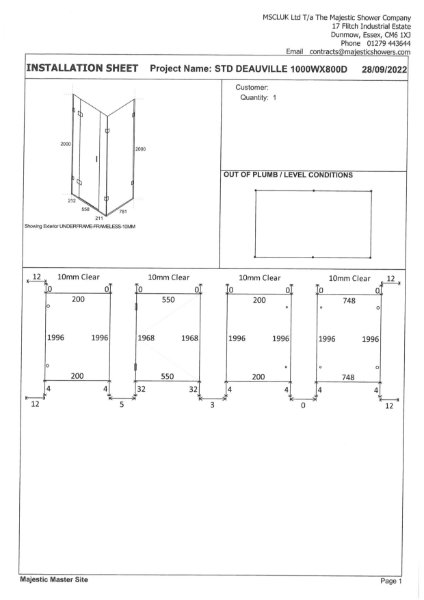 Installation Sheet - Deauville 1000mm x 800mm