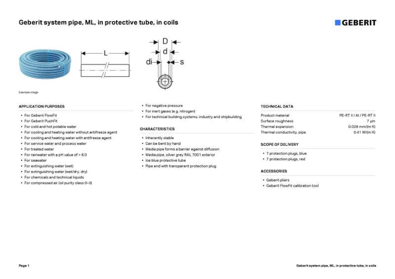 Geberit system pipe, ML, in protective tube, in coils