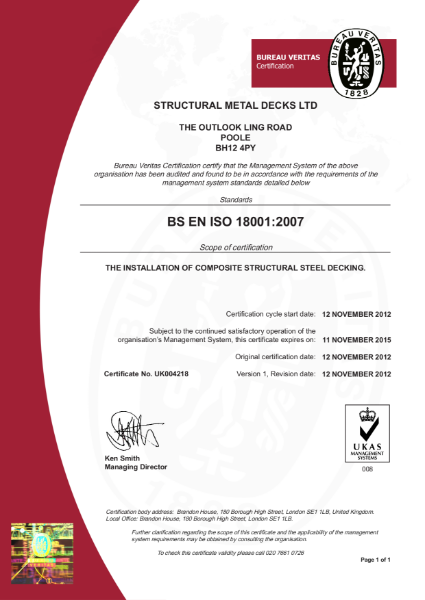 BS EN 18001: 2007 Certificate