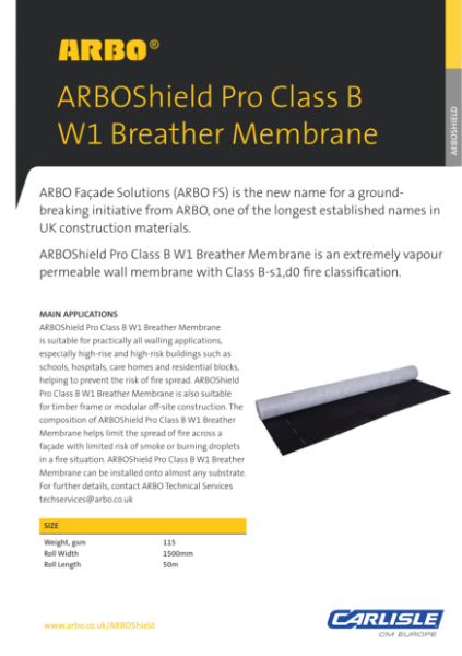 ARBOShield Pro Class B W1 Breather Membrane Datasheet