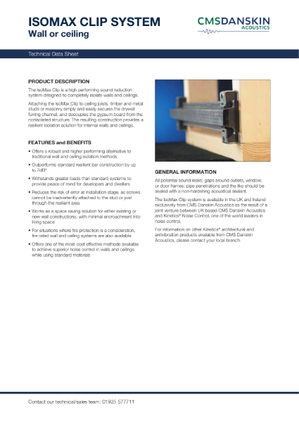 Karma Isomax Clips and Channels For Ceilings - Technical Data Sheet