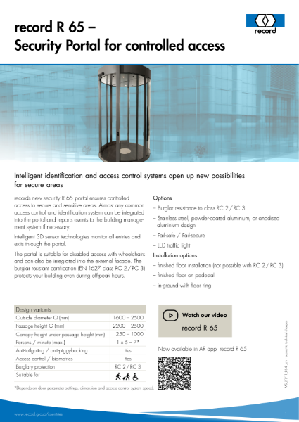 record R 65 Security Portal Datasheet