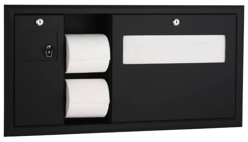 Recessed-Mounted Toilet Tissue, Seat-Cover Dispenser and Waste Disposal, Matte Black, B-3091.MBLK - Multi-function Dispenser