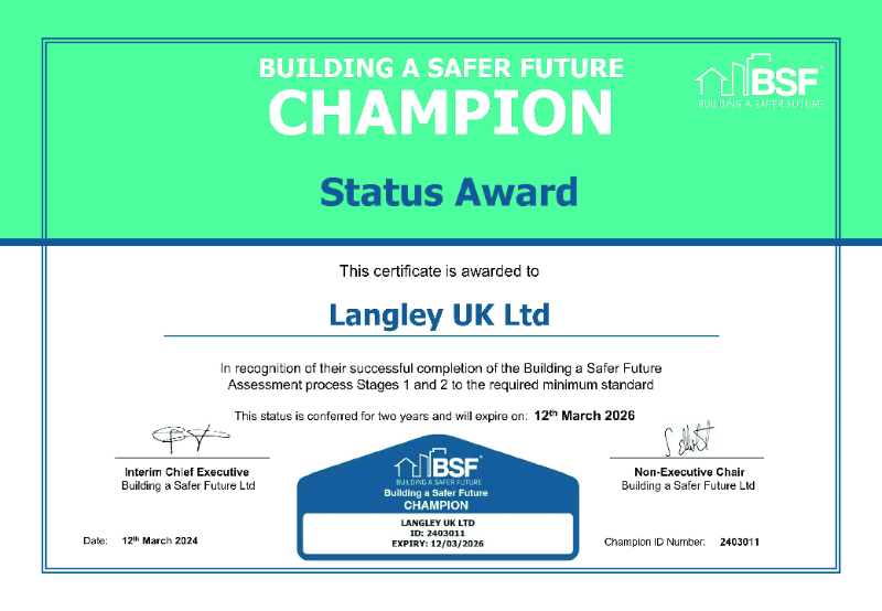 Langley UK - Building a Safer Future (BSF) Champion Certificare