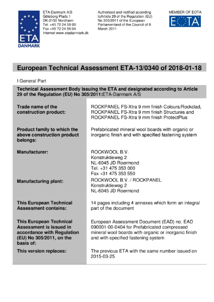 European Technical Assessment ETA-13/0340 Certificate