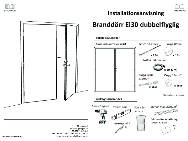 Installationsanvisning Branndoer EI30 Dubbelflyglig