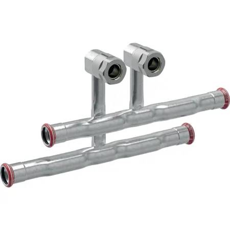 Geberit Mapress Carbon Steel Set Of Connector T-Pieces For Inlet And Return Flow, With Union Connector For Euro Cone