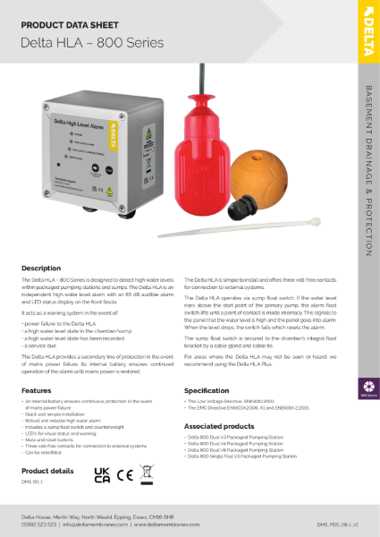 Delta HLA 800 Series Product Data Sheet