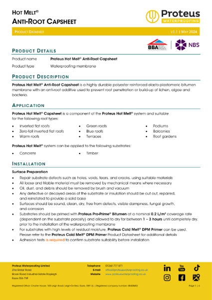 Product Data Sheet - Proteus Hot Melt® Anti-Root Capsheet