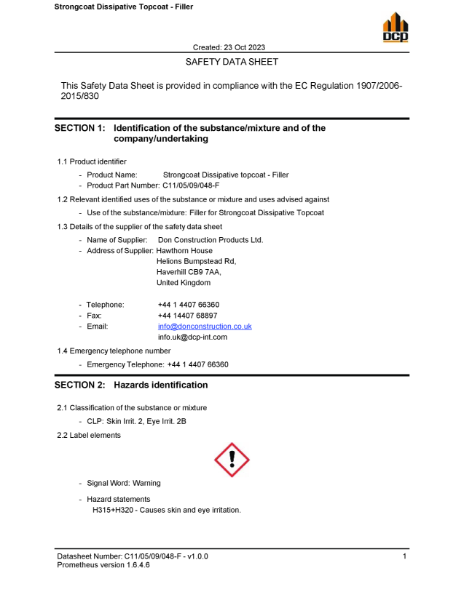 Strongcoat Dissipative Topcoat - Filler MSDS