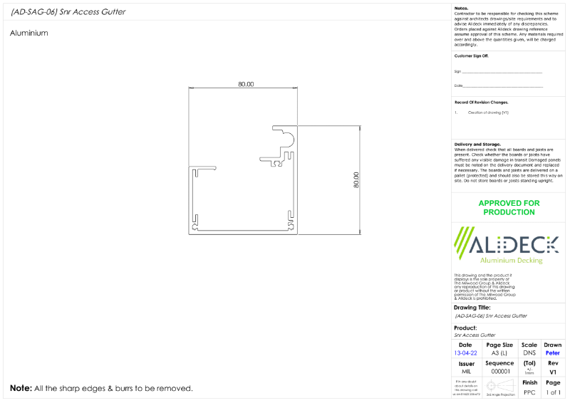 AliDeck Balcony Drainage System Senior Access Gutter Drawing