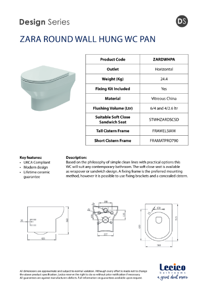 ZARA ROUND WALL HUNG WC PAN