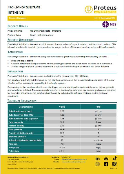Product Data Sheet - Pro-Living® Substrate - Intensive