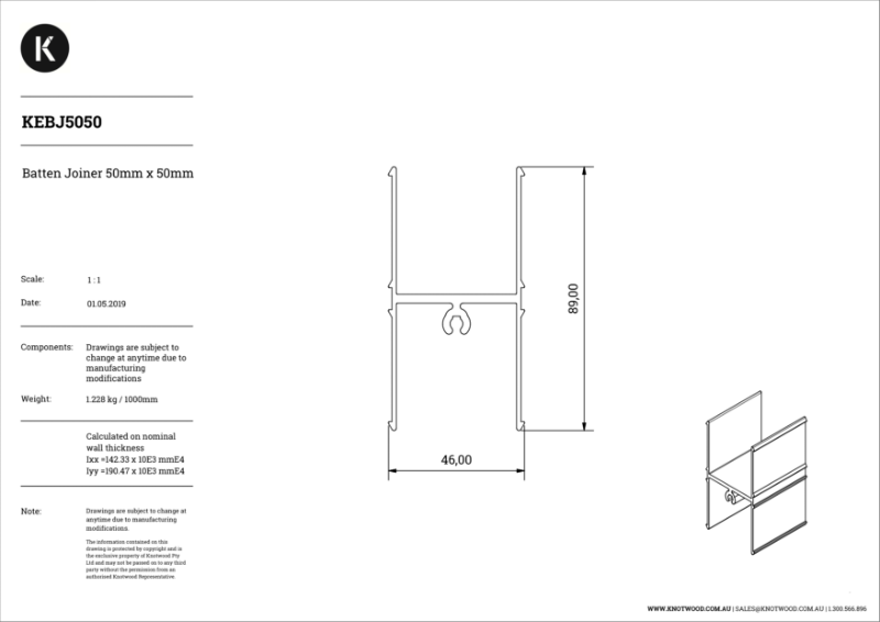 KEBJ5050 50 x 50 mm H joiner profile (M)
