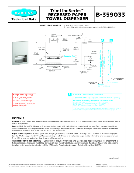 TrimLineSeries™ Recessed Paper Towel Dispenser - B-359033