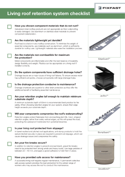 Living Roof Retention System Checklist