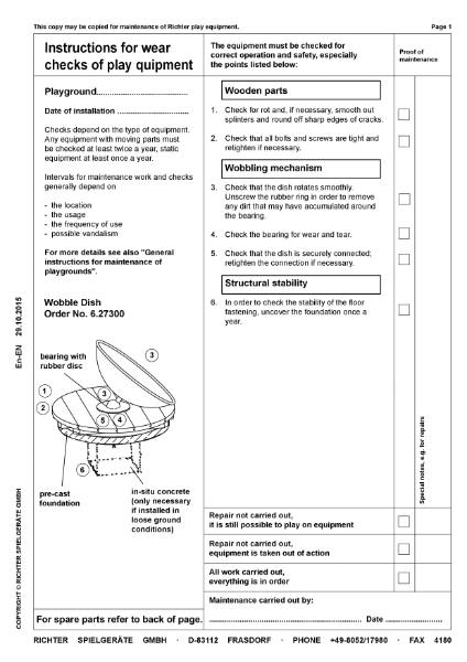 TImberplay Rotating/ Roundabout - Wobble Dish - Maintenance Instructions.