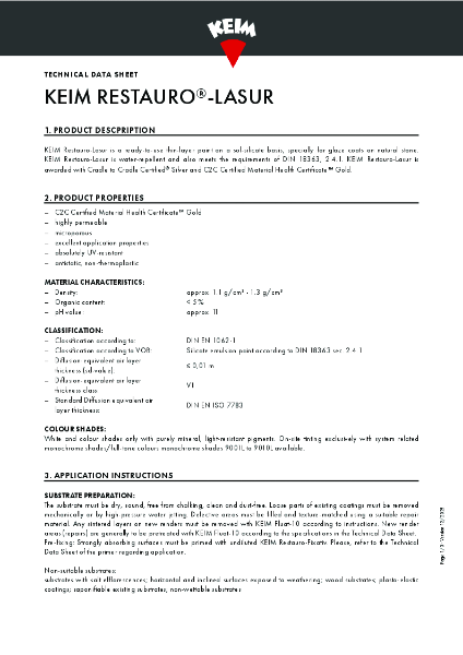 Keim Restauro Lasur Technical Data Sheet