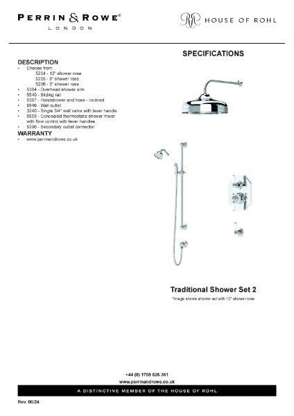 Traditional Shower Set 2 Spec Sheet