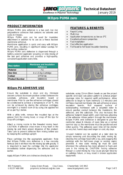 Technical Data Sheet (TDS) - IKO PUMA Zero Adhesive