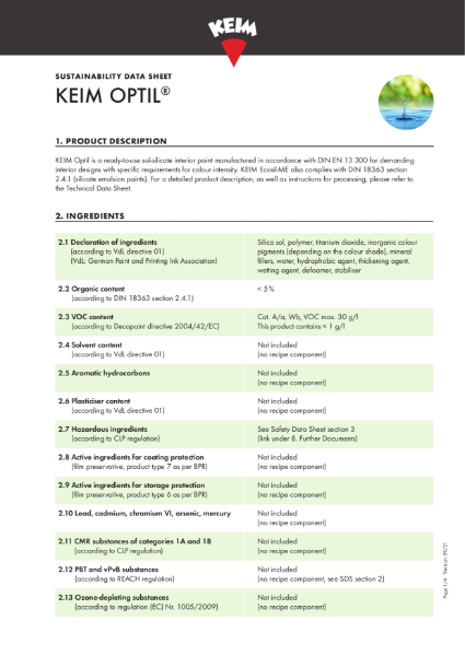 KEIM Optil Sustainability Data Sheet