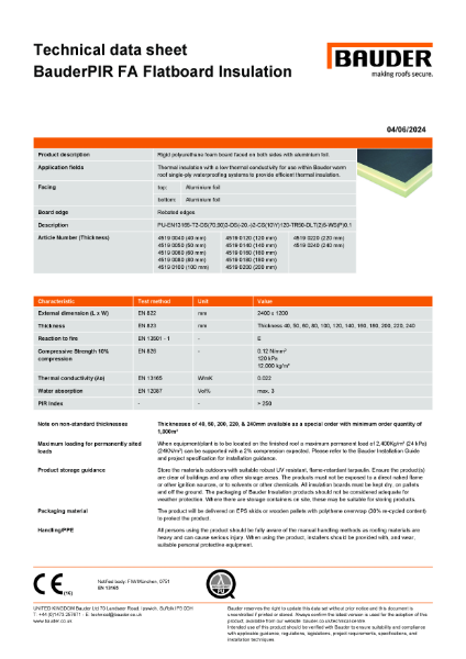 BauderPIR FA Flatboard Insulation