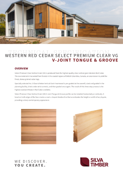 Western Red Cedar Select Premium Clear Vertical Grain Cladding - V-Joint Tongue & Groove