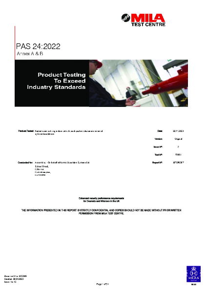 PAS24:2022 - TB Comm Open Out Single Door with Push Pad Exit Device and ext Cyl_Esc