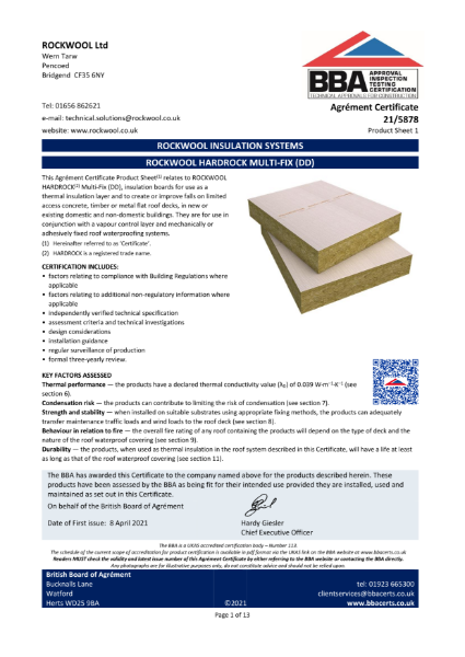 ROCKWOOL MultiFix (DD) BBA Cert 