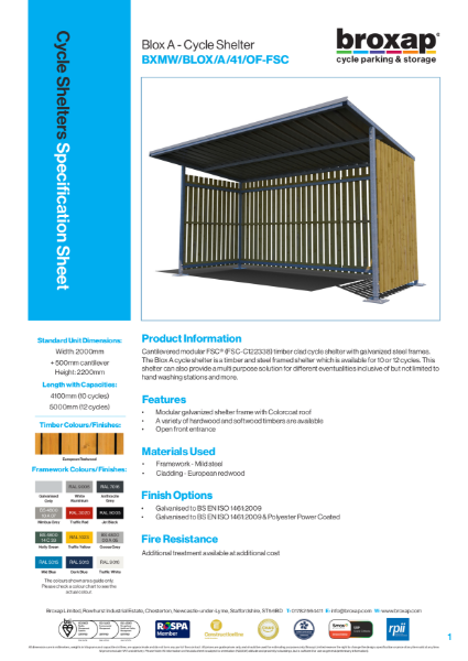 Blox A Shelter Specification Sheet
